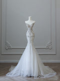 Bonnyshow Princess Mermaid Sweetheart White Tulle Long Wedding Dresses Brides Dress S3839