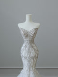 Bonnyshow Princess Mermaid Sweetheart White Tulle Long Wedding Dresses Brides Dress S3839