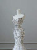 Bonnyshow Princess Mermaid Sweetheart White Tulle Long Wedding Dresses Brides Dress S3839