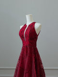 Bonnyshow Sexy High Low Burgundy Sequin Long Prom Dresses Evening Gowns S3840