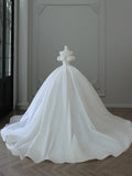 Bonnyshow Unique Ball Gown Off The Shoulder Satin White Long Wedding Dresses Brides Dress S3841