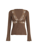 Bonnyshow Dezirae Lace Woolen V-Neck Cardigan