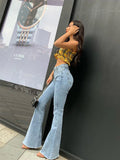 Bonnyshow Flare Jeans Pants Women’s Vintage Denim y2k Jeans Women High Waist Fashion Stretch tall and thin Trousers streetwear retro Jeans