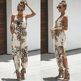 Bonnyshow 80% HOT SALES！！！Women Summer Sexy Backless Casual Deep-V Floral Print Strappy Jumpsuits Romper