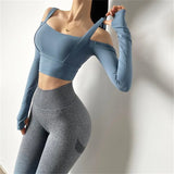 Bonnyshow  Women Strapless Sports Shirts Long Sleeve Dry Tank Top Gym T-shirt Athletic Active Fitness Workout Running  Sportswear