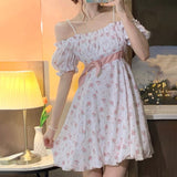 Bonnyshow  Floral Strap Fairy Dress Women French Sweet Princess Holiday Party Dress Female Summer Casual Beach Sexy Mini Dress Korean