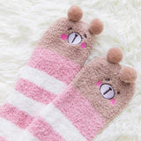 Bonnyshow Winter Warm Coral Fleece Long thigh high Socks Girls Women Animal Modeling Stockings Striped Cute Knee Socks medias de mujer