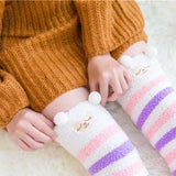 Bonnyshow Winter Warm Coral Fleece Long thigh high Socks Girls Women Animal Modeling Stockings Striped Cute Knee Socks medias de mujer