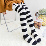 Bonnyshow Winter Warm Coral Fleece Long thigh high Socks Girls Women Animal Modeling Stockings Striped Cute Knee Socks medias de mujer