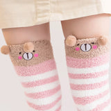 Bonnyshow Winter Warm Coral Fleece Long thigh high Socks Girls Women Animal Modeling Stockings Striped Cute Knee Socks medias de mujer