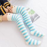 Bonnyshow Winter Warm Coral Fleece Long thigh high Socks Girls Women Animal Modeling Stockings Striped Cute Knee Socks medias de mujer