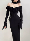 Bonnyshow Sexy Black Long Dress