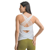 Bonnyshow 2in1 FLY Crisscross Yoga Gym Tank Tops+Inside Bra Women Loose Fit Soft Workout Fitness Vest Sport Sleeveless Shirts