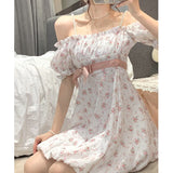 Bonnyshow  Floral Strap Fairy Dress Women French Sweet Princess Holiday Party Dress Female Summer Casual Beach Sexy Mini Dress Korean