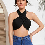 Bonnyshow Summer Black Halter Sexy Strapless Wrap Crop Tops Women Fashion Casual Ruched Underwear Vest Tube Top Cropped Streetwear