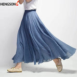 Bonnyshow   14 Colors Linen Maxi Skirt Pleated Vintage Boho Maxi Long Casual Cotton Beach Skirt Empire A-Line Linen Skirt Ladies Clothing