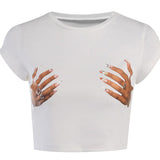 Bonnyshow Hold Me Tight Hand Print Crop Top