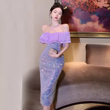 Bonnyshow Off The Shoulder Purple Dress