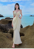 Bonnyshow Asymmetric Pleated Hollow Waist Mermaid Dress Holiday Dress YM1481