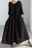 Bonnyshow Solid Color Cotton Loose Plus Size Dress