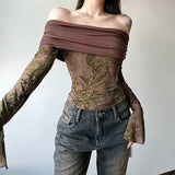 Bonnyshow Adayah Retro Floral Off-Shoulder Top