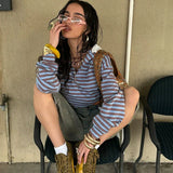 Bonnyshow Jordana Striped V-Neck Polo Sweatshirt