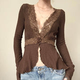 Bonnyshow Dezirae Lace Woolen V-Neck Cardigan