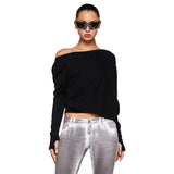 Bonnyshow Lesly Asymmetric Cropped Long Sleeve Top