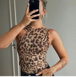Bonnyshow Posey Leopard Print Slant Bodysuit