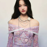 Bonnyshow Max Floral Mesh Ruffle Top