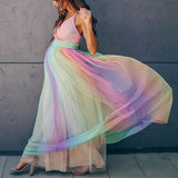 Bonnyshow colors of the rainbow dress to impress Spring and Summer New Pregnant Mother Pregnant Women Large Swing Mesh Rainbow Printing Dress