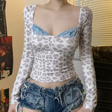 Bonnyshow Joud Lace Leopard Square Neck Top