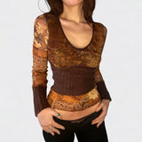 Bonnyshow Kelise Renaissance Print Long Sleeve Top