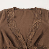 Bonnyshow Dezirae Lace Woolen V-Neck Cardigan