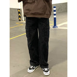 fall outfits men Retro Men's and Women's Pocket Trendy Casual Pants Trousers Loose American Straight High Street Overalls Pants