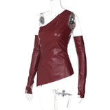 Bonnyshow Kaiulani PU Leather Slope Collar Top