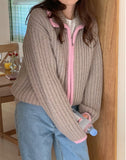 Bonnyshow Heaven Zipper Knitted Striped Cardigan