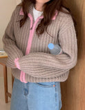 Bonnyshow Heaven Zipper Knitted Striped Cardigan