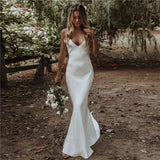 cherry blossom dress to impress New Wedding Dress White Sexy V-neck Sleeveless Backless Bridal Gown Simple Slim Fishtail Long Autumn