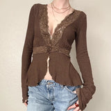 Bonnyshow Dezirae Lace Woolen V-Neck Cardigan
