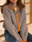 Bonnyshow Heaven Zipper Knitted Striped Cardigan