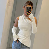 Bonnyshow Kaiulani PU Leather Slope Collar Top