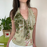 Bonnyshow Kamdyn Lotus Leaf Backless Halter Top