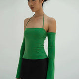 Bonnyshow Aliyanna Halter Off-Shoulder Top