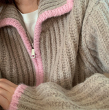 Bonnyshow Heaven Zipper Knitted Striped Cardigan