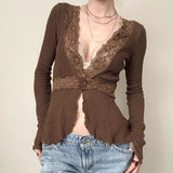 Bonnyshow Dezirae Lace Woolen V-Neck Cardigan