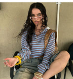 Bonnyshow Jordana Striped V-Neck Polo Sweatshirt