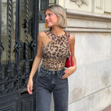 Bonnyshow Posey Leopard Print Slant Bodysuit