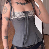 Bonnyshow Analiz Bow Lace Patchwork Top