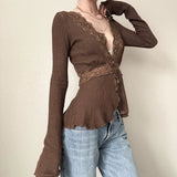 Bonnyshow Dezirae Lace Woolen V-Neck Cardigan